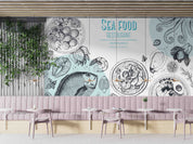 3D Ink Vintage Seafood Illustration Wall Mural Wallpaper GD 5558- Jess Art Decoration