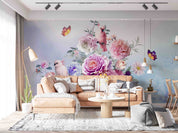 3D Floral Butterfly Parrot  Rose Wall Mural Wallpaper YXL 2630