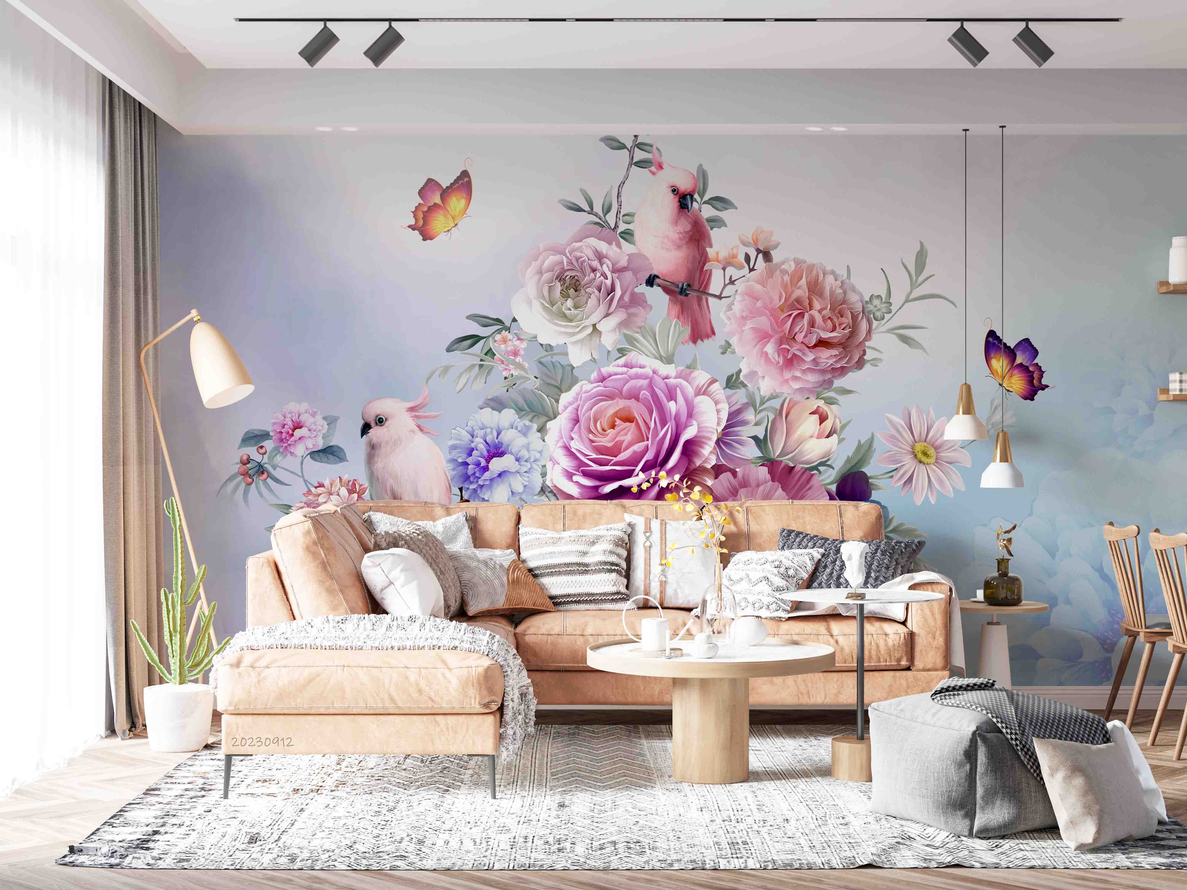 3D Floral Butterfly Parrot  Rose Wall Mural Wallpaper YXL 2630