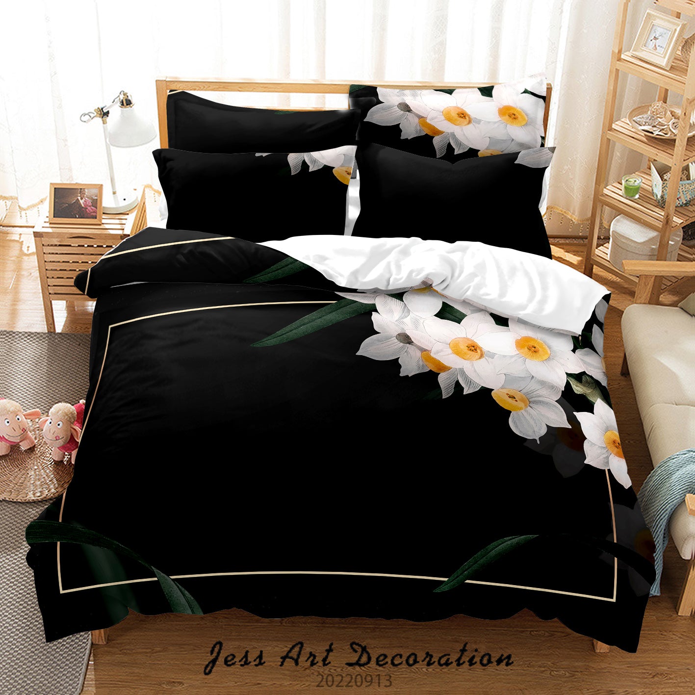 3D Floral Leaf Black Quilt Cover Set Bedding Set Duvet Cover Pillowcase 76
