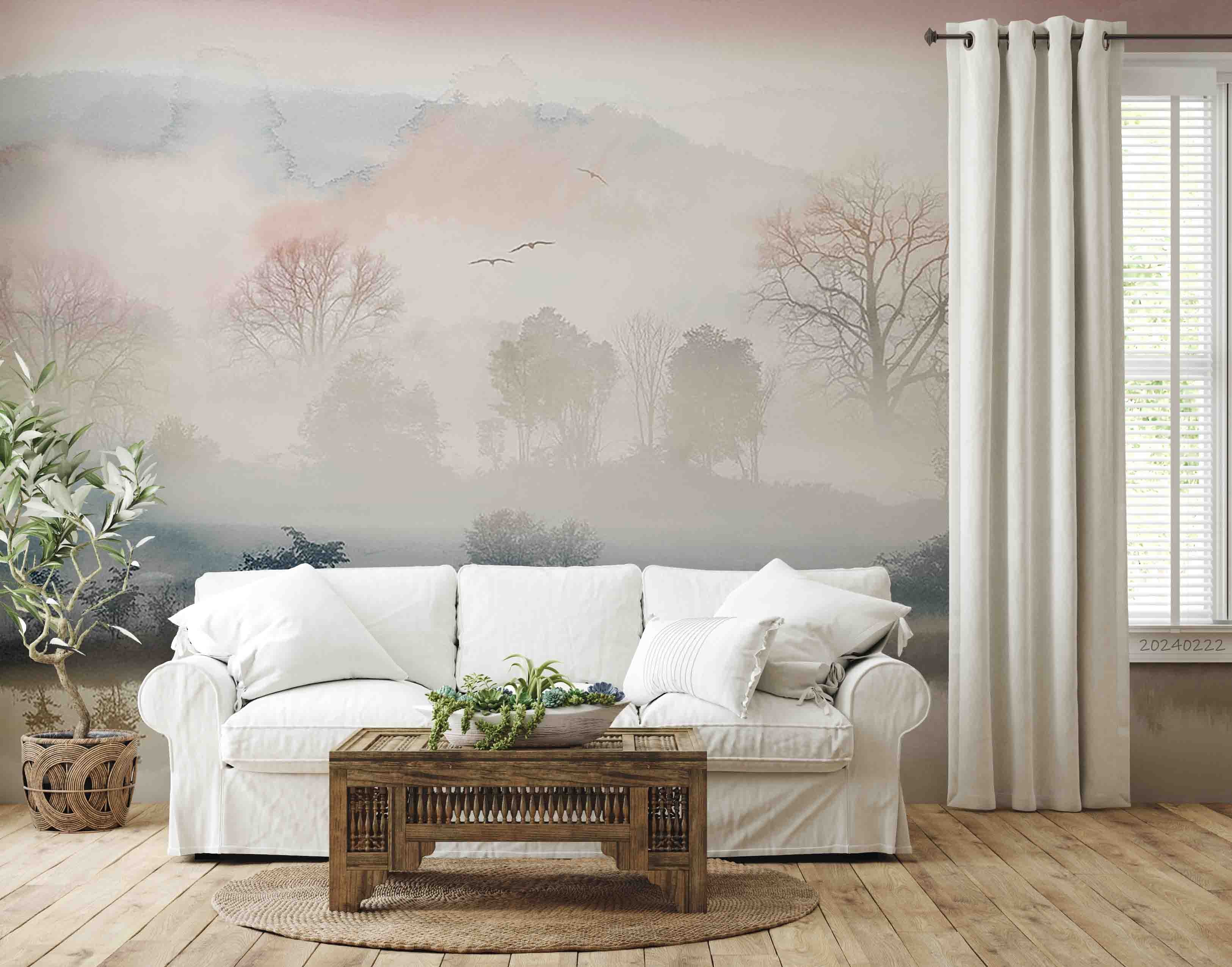 3D Watercolor Grey Mountains Lake Wallpaper Wall Mural Wall Decor Wall Art Wall Sticker Remoable Wallpaper LQH 41
