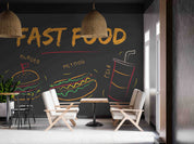 3D Hamburger Drinks Letter Hot Dog Buns Black Wall Mural Wallpaper YXL 253