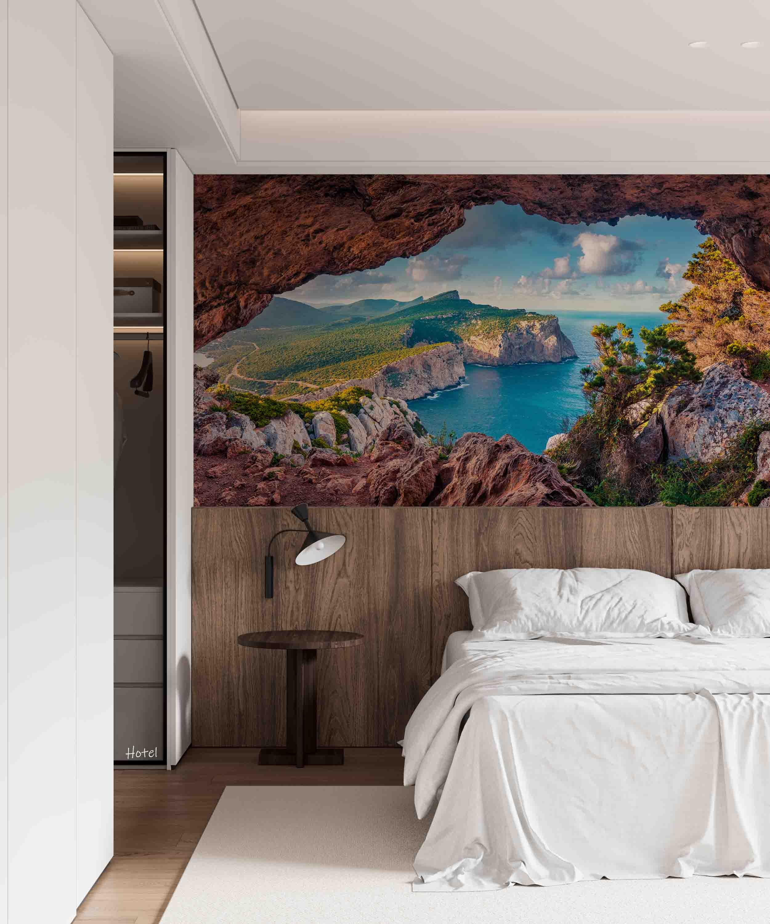3D Hotel Inn Motel Hostel Resort Manor Scenery Cave Sea Wall Mural Wallpaper 14