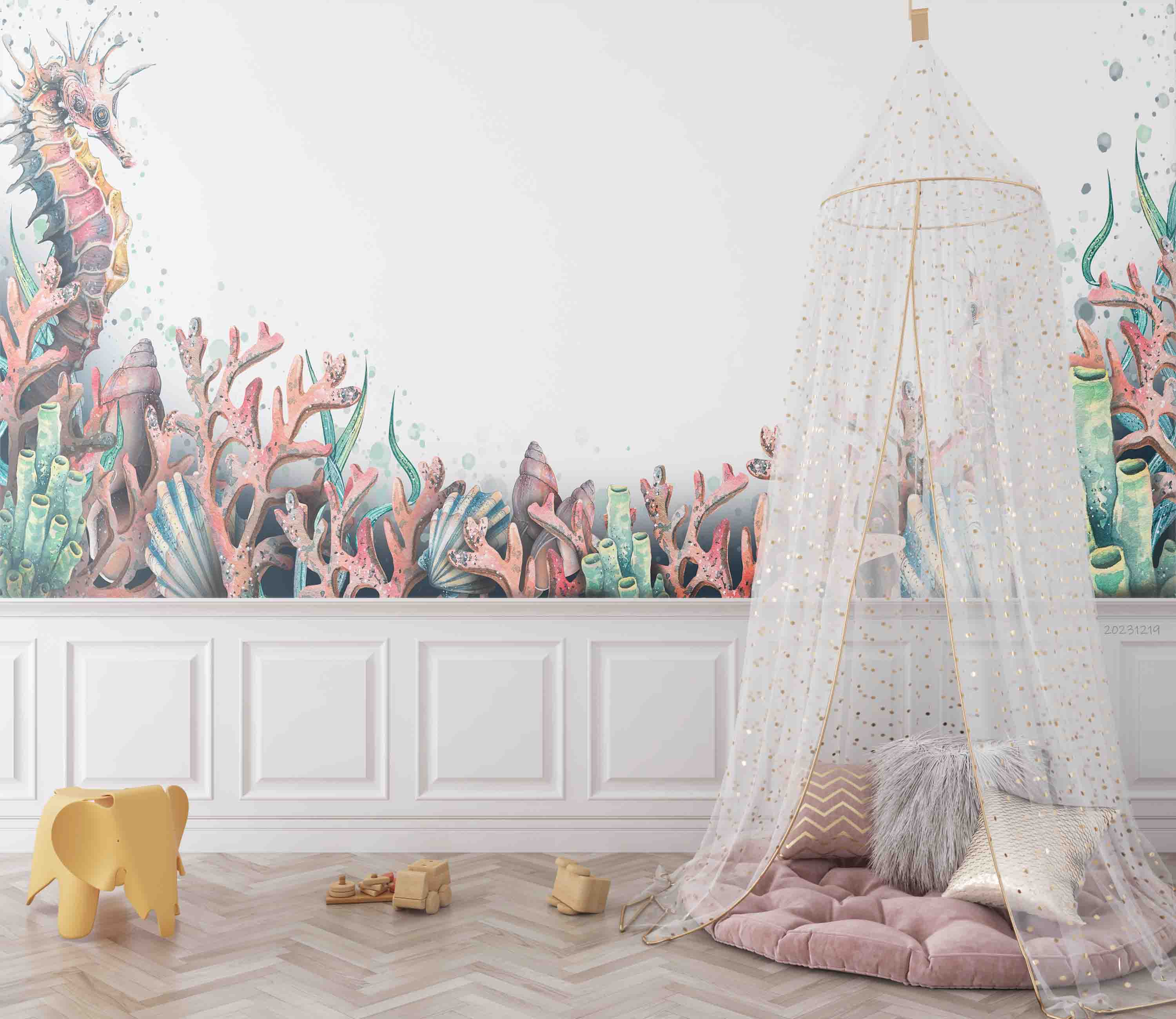 3D Animal Sea Horse Conch Dot Sea Wall Mural Wallpaper YXL 58