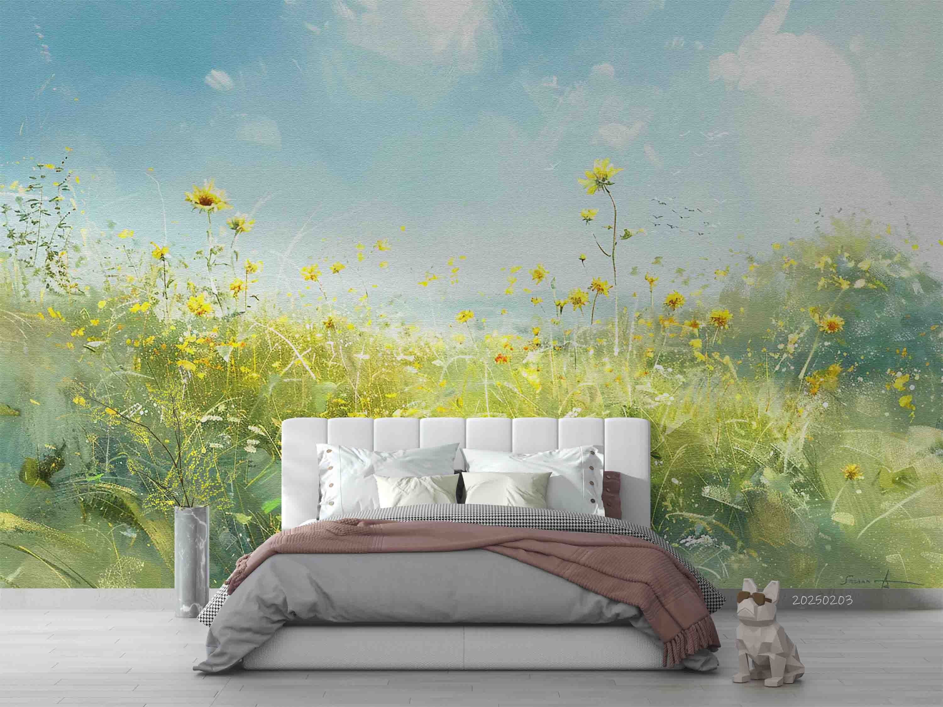 3D Blue Sky Flowers Grass Landscape Oil Painting Wallpaper Wall Mural Wall Decor Wall Art Wall Sticker Remoable Wallpaper LQH 1 1