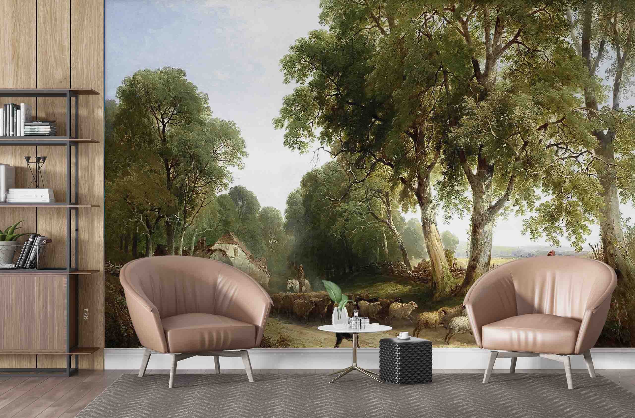 3D Oil Painting Village Flock Scenery Wall Mural Wallpaper GD 4533- Jess Art Decoration