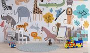 3D Childcare Nursery School Cartoon Animals Kids Wall Mural Wallpaper JN 51