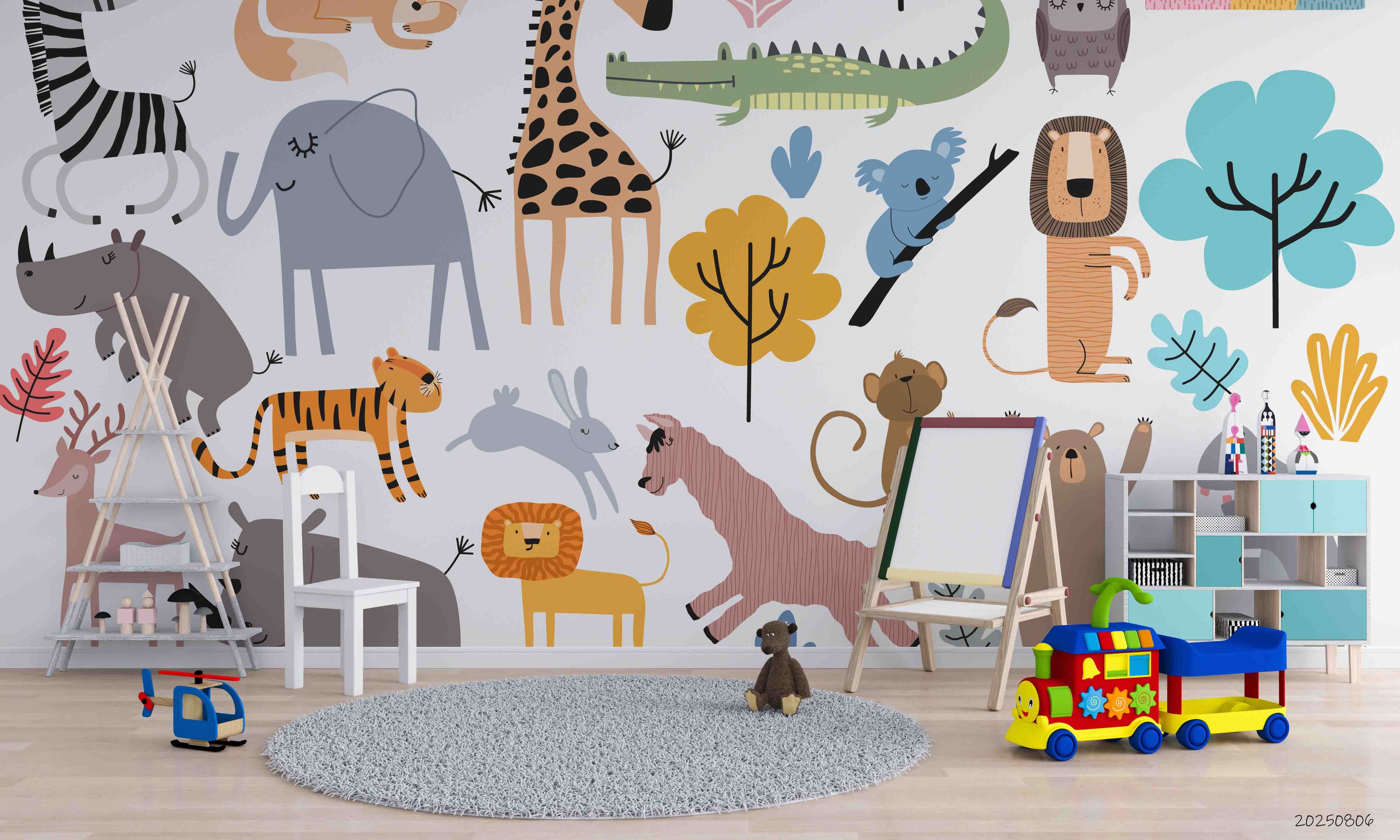 3D Childcare Nursery School Cartoon Animals Kids Wall Mural Wallpaper JN 51