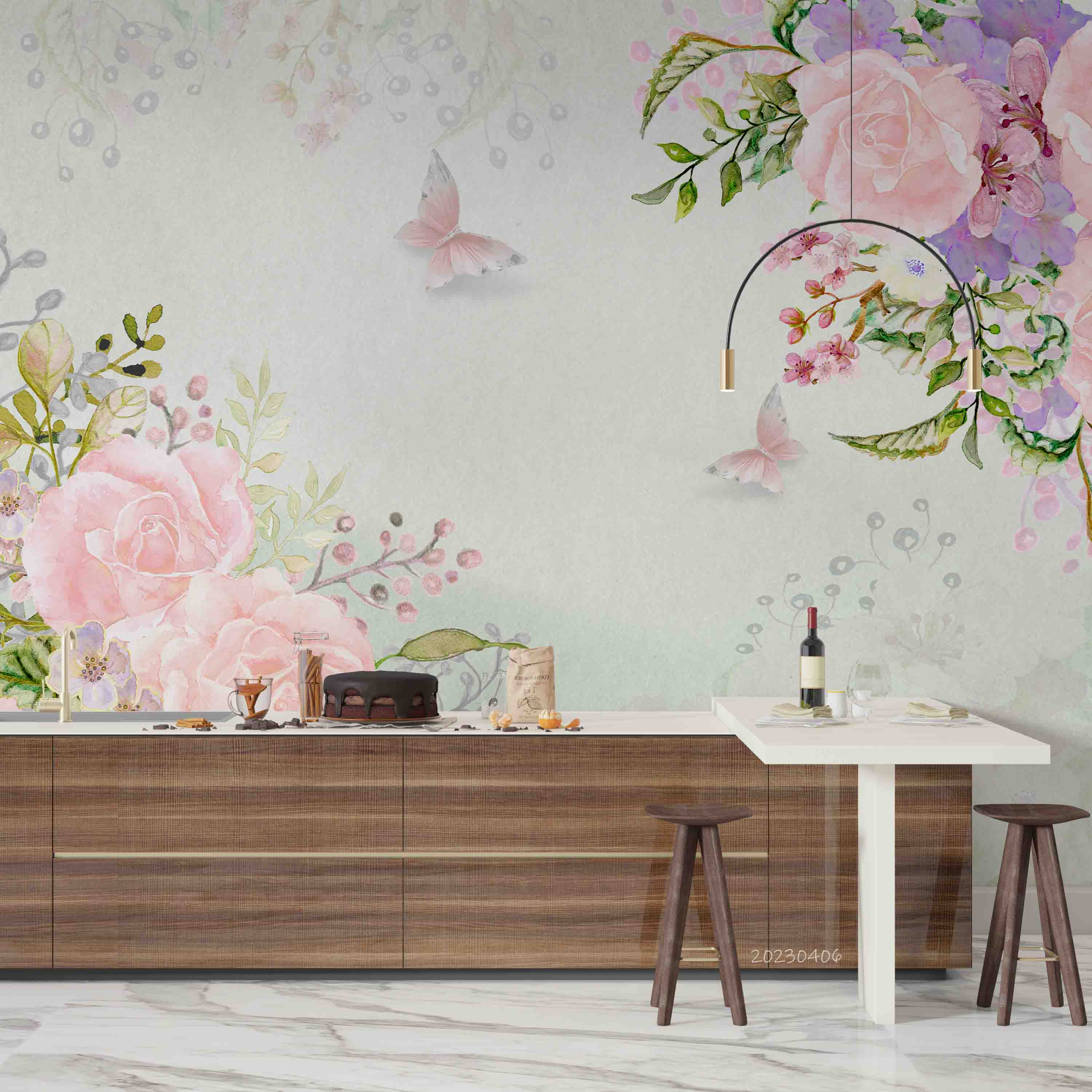 3D Watercolor Floral Leaves Butterfly Wall Mural Wallpaper GD 5668- Jess Art Decoration
