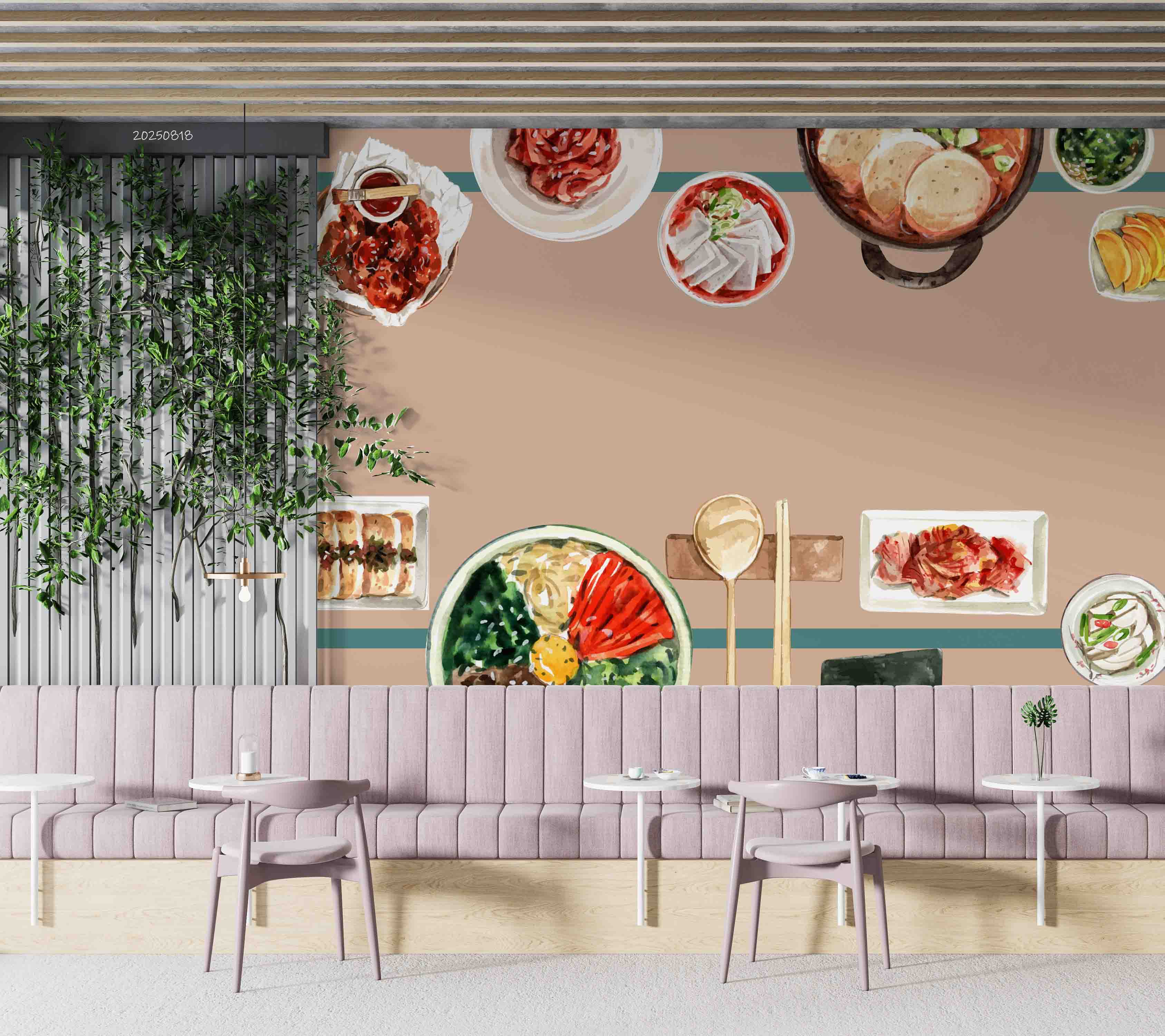 3D Restaurant Snack Bar Diner Fast Food Korean Food Wall Mural Wallpaper 2