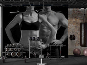 3D Muscle Woman Man Rrm Black Wall Mural Wallpaper YXL 64