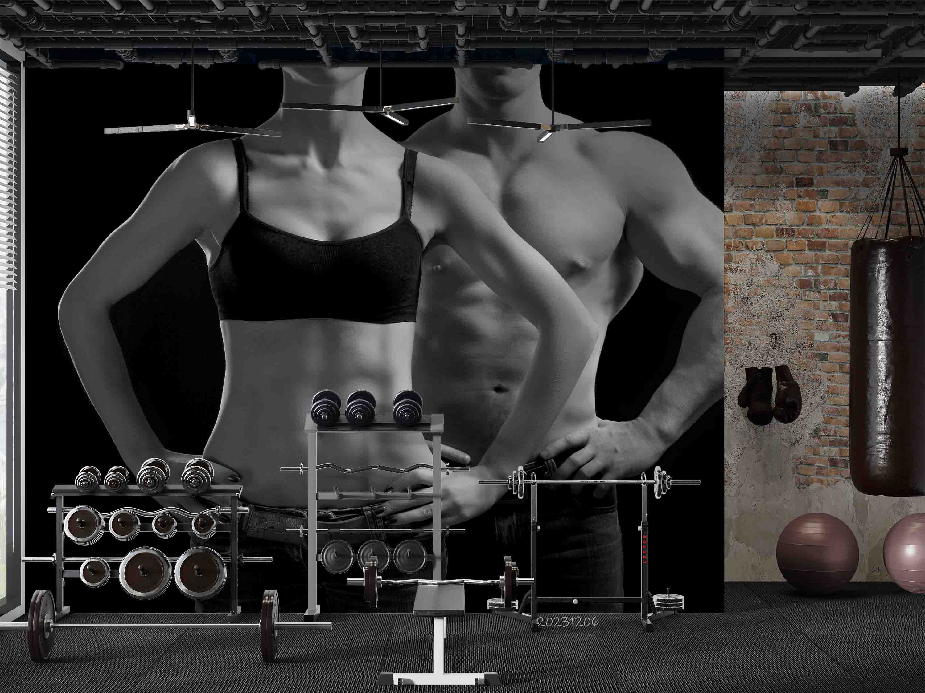 3D Muscle Woman Man Rrm Black Wall Mural Wallpaper YXL 64