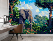 3D Tree Stone Floral Elephant Wall Mural Wallpaper YXL 720