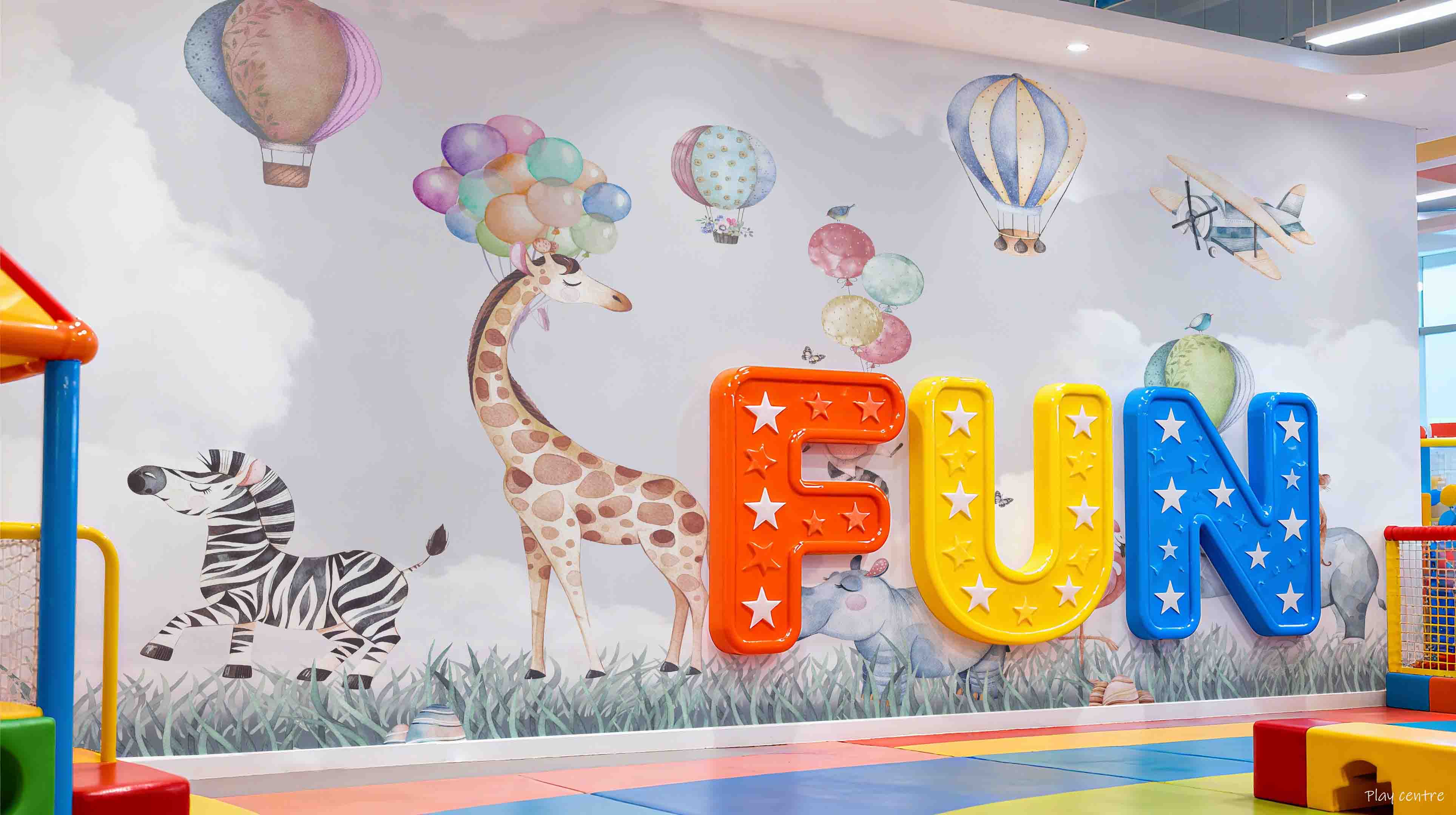 3D Play Centre Amusement Park Funfair Carnie Cartoon Animals Air Balloon Wall Mural Wallpaper 25