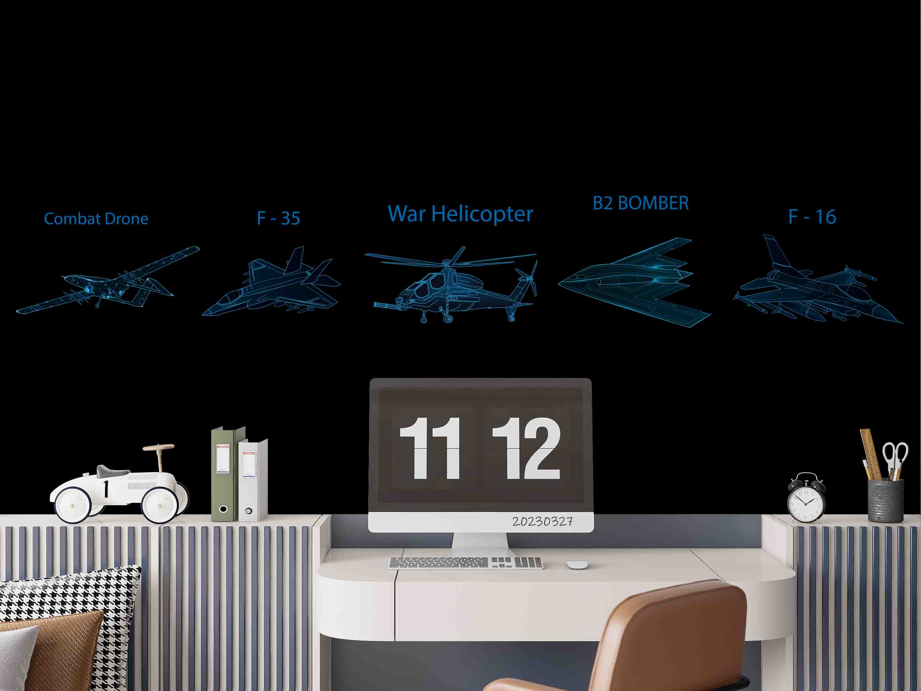 3D Combat Drone F35 Multipurpose Aircraft War Helicopter F16 Fighter B2 Bomber Wall Mural Wallpaper GD 5393- Jess Art Decoration