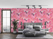 3D Watercolor Pink Flamingo Heart Shape Wall Mural Wallpaper GD 4239- Jess Art Decoration