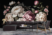3D Pink Floral Bouquet Dark Background Wallpaper Wall Mural Wall Decor Wall Art Wall Sticker Remoable Wallpaper