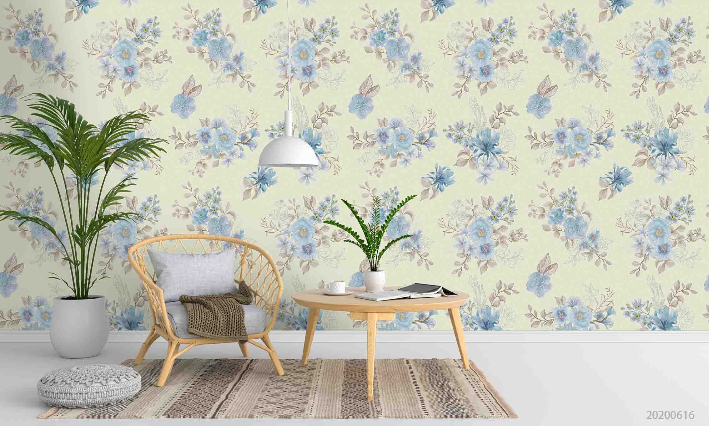 3D Floral Leaf Butterfly Blue Wall Mural Wallpaper YXL 2249