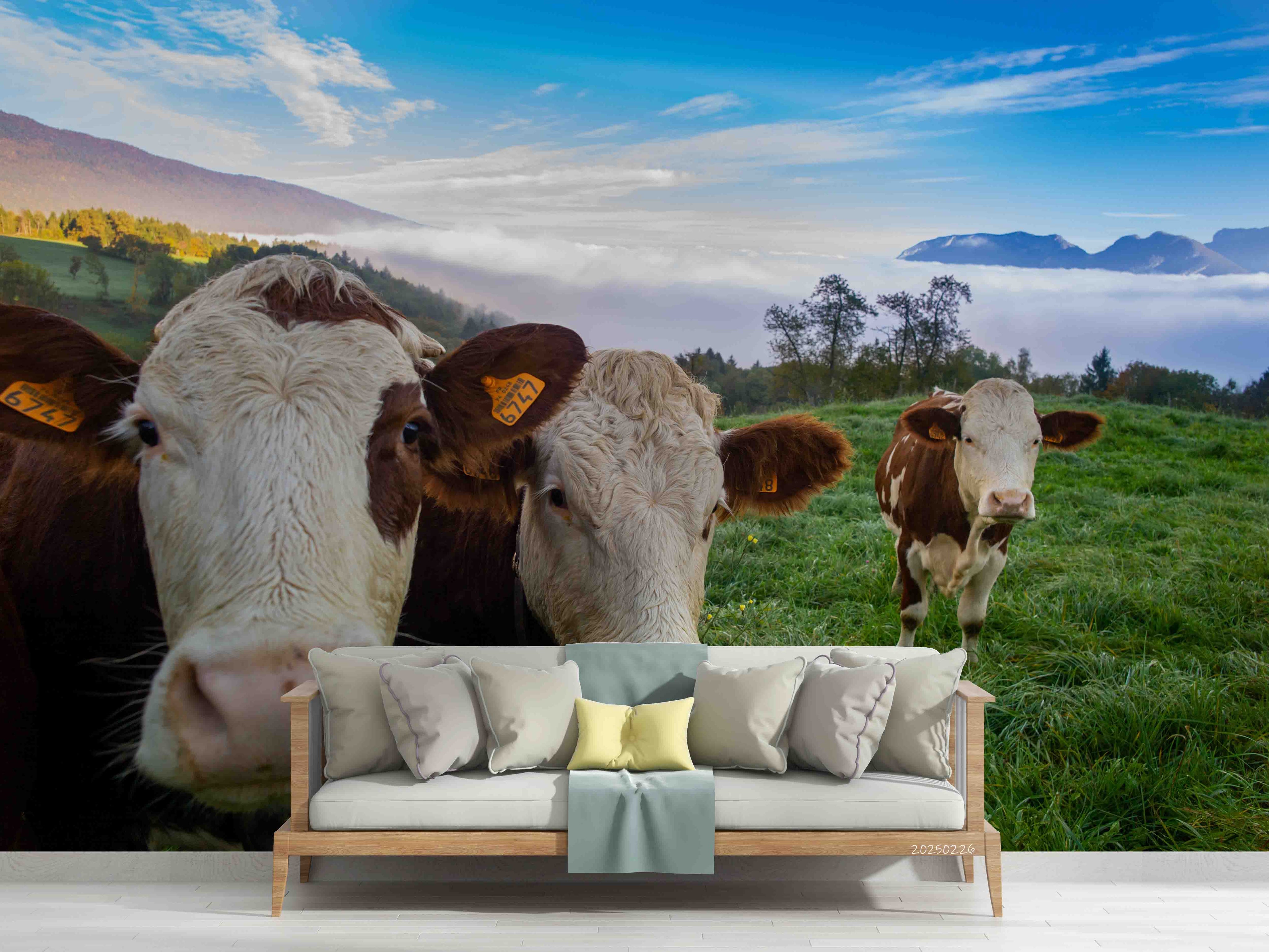3D Blue Sky Cloud Grassland Animal Cow Wallpaper Wall Mural Wall Decor Wall Art Wall Sticker Remoable Wallpaper LQH
