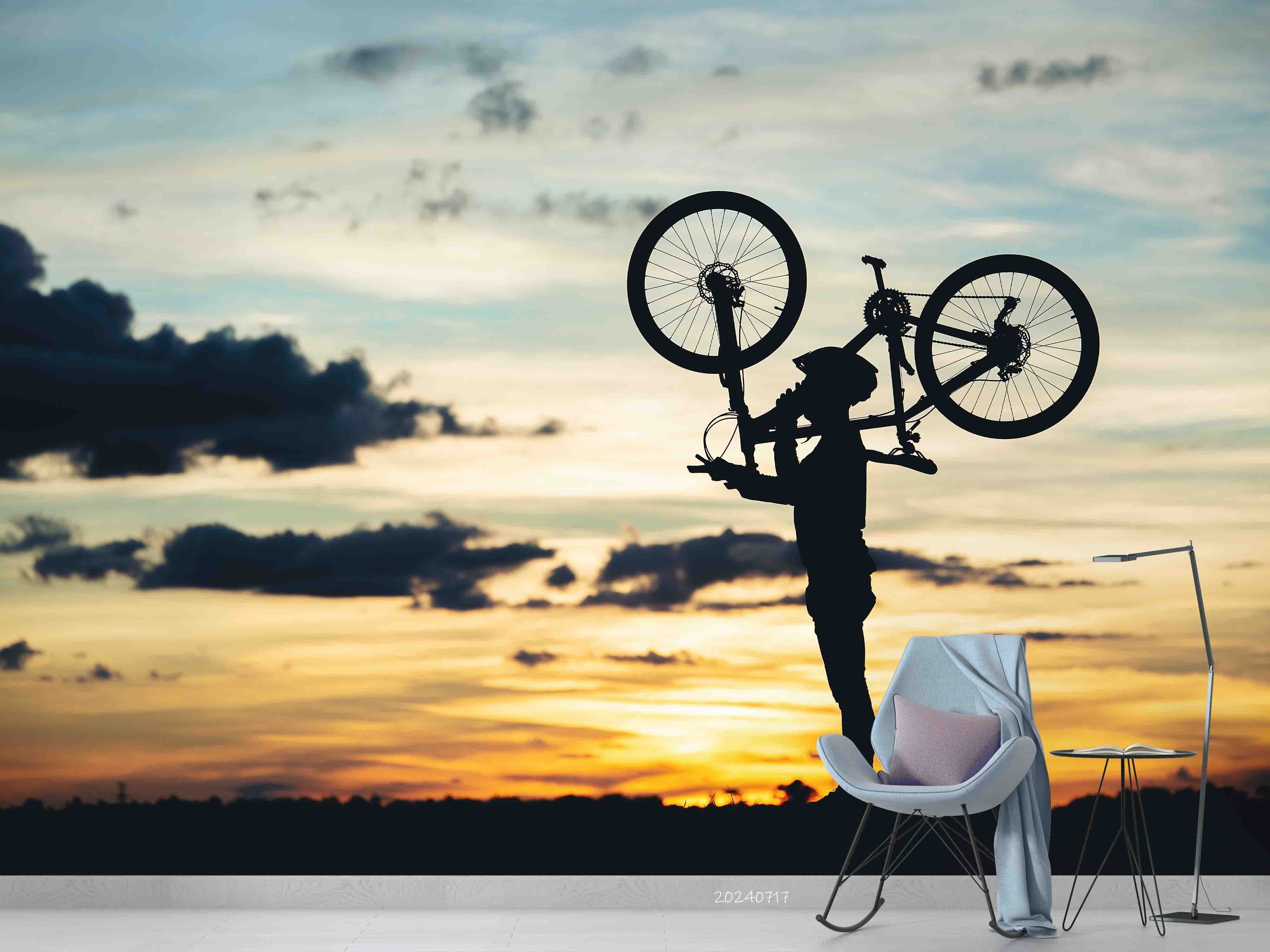 3D Tree Sea Cycling Mountain Cloud Sky Wall Mural Wallpaper YXL 55