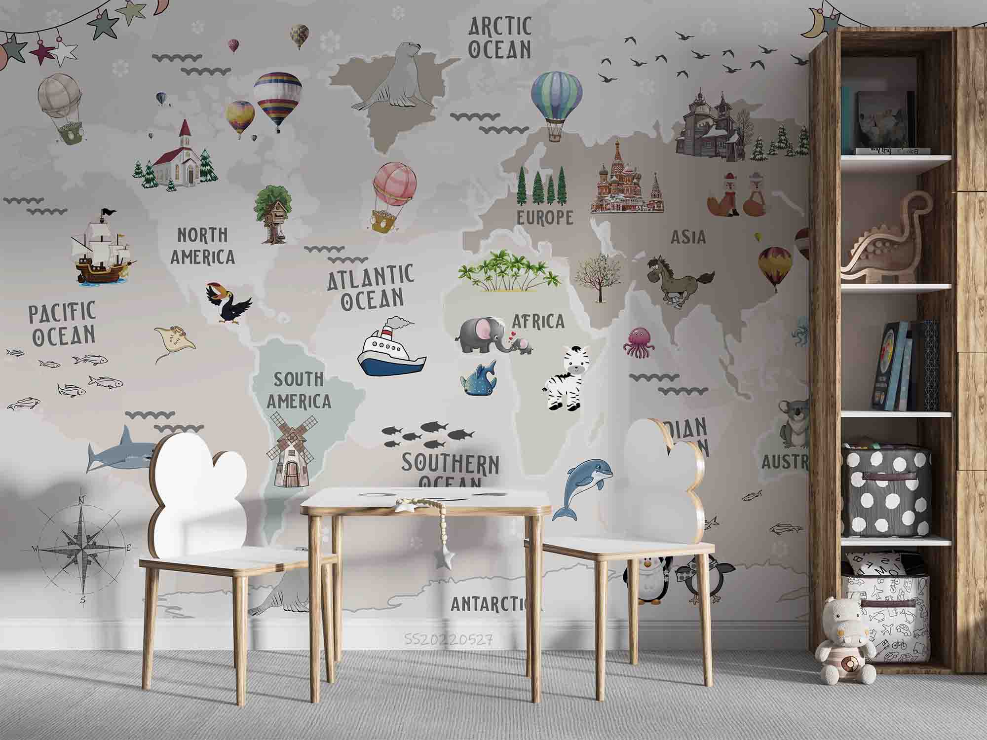 3D Cartoon Animal World Map Wall Mural Wallpaper GD 4176- Jess Art Decoration