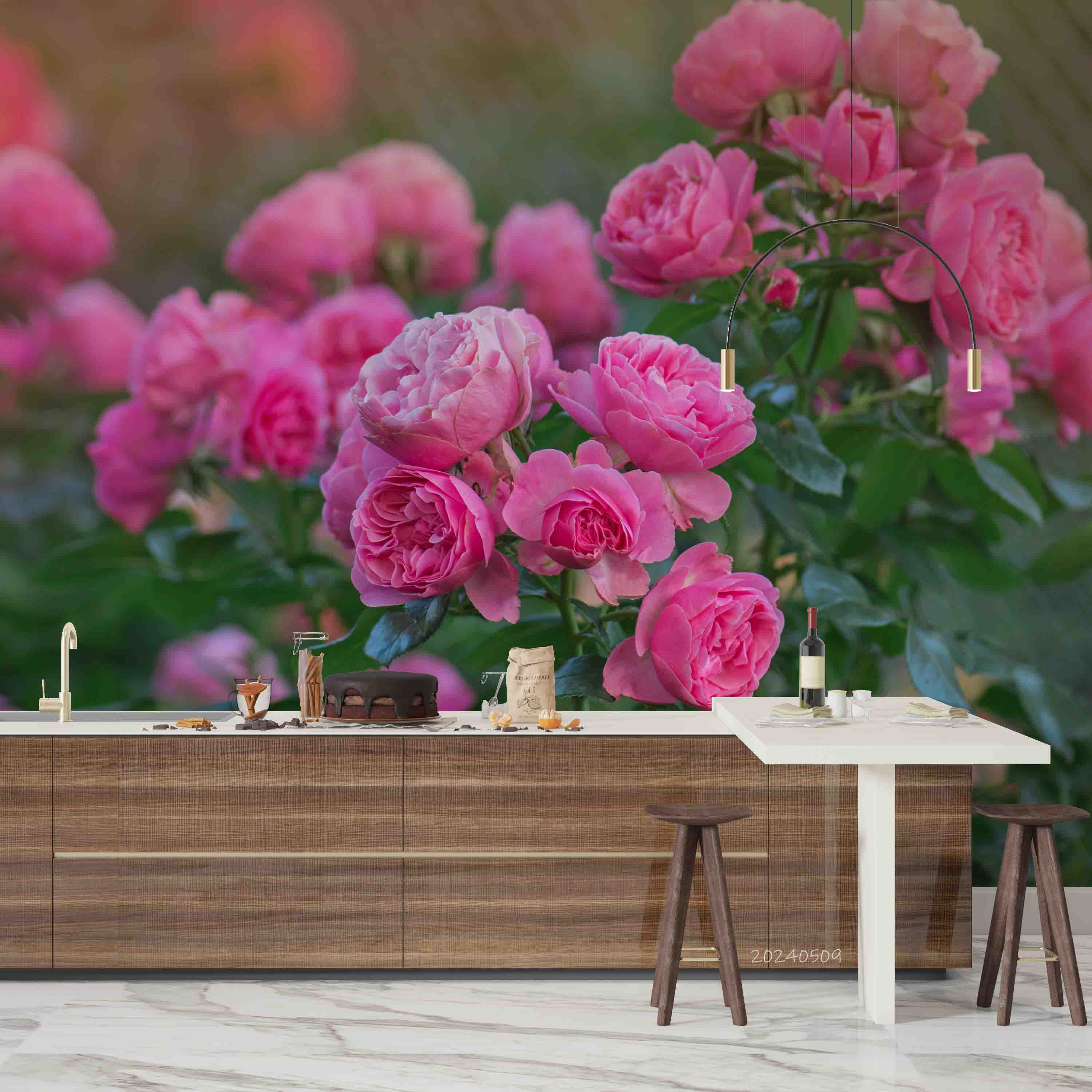 3D Pink Rose Flower Green Leaves Plant Wallpaper Wall Mural Wall Decor Wall Art Wall Sticker Remoable Wallpaper