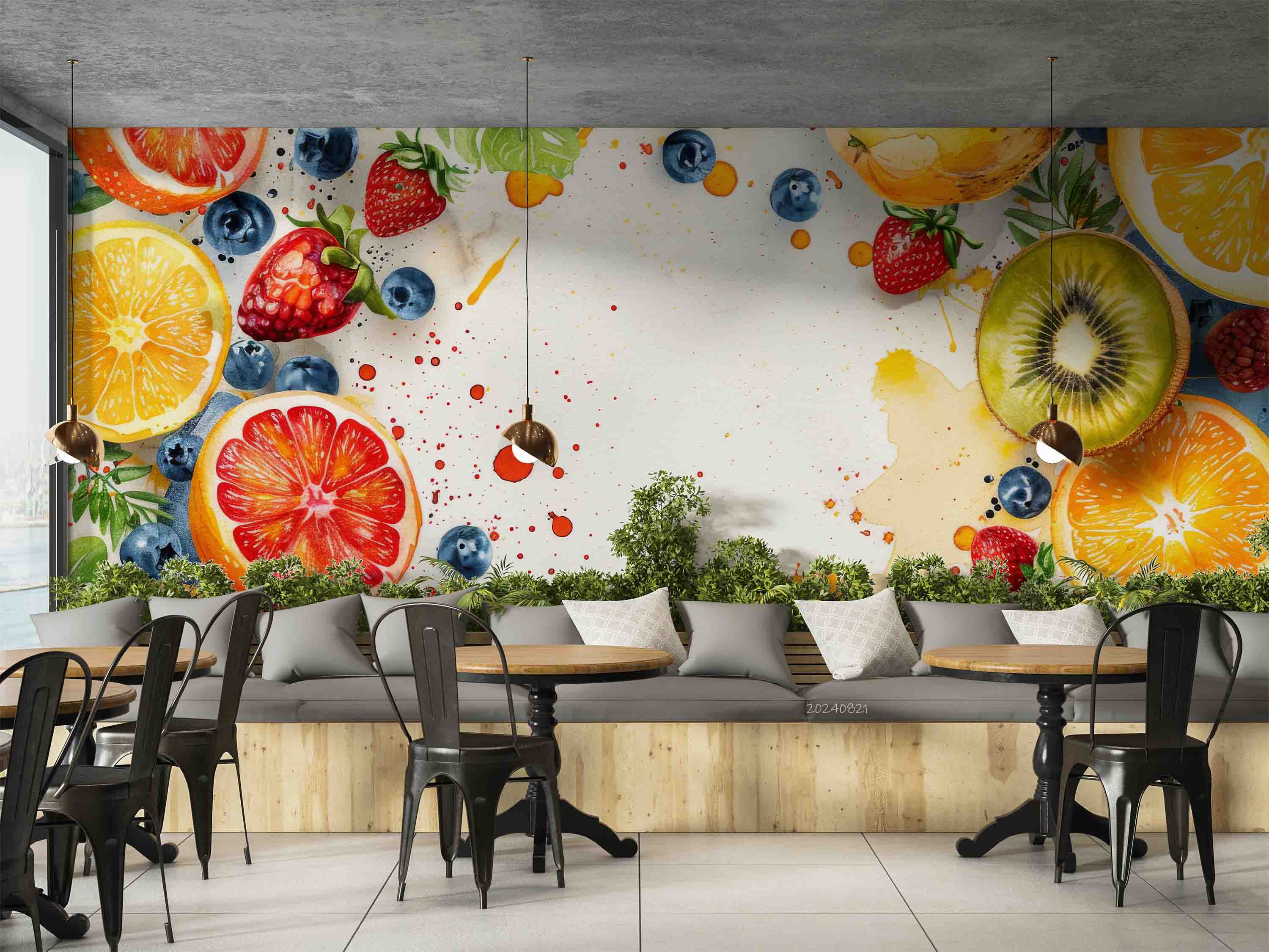 3D Pomegranate Kiwi Fruit Strawberry Blueberry Wall Mural Wallpaper YXL 304