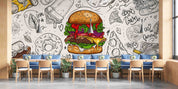 3D Fast Food Background Linear Graphic Snacks Collection Wall Mural Wallpaper GD 5495- Jess Art Decoration