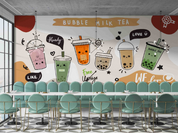 Milk Tea Red Beans Letter White Wallpaper cafe & food wall mural for cafe, restaurant or shop interior - view 2