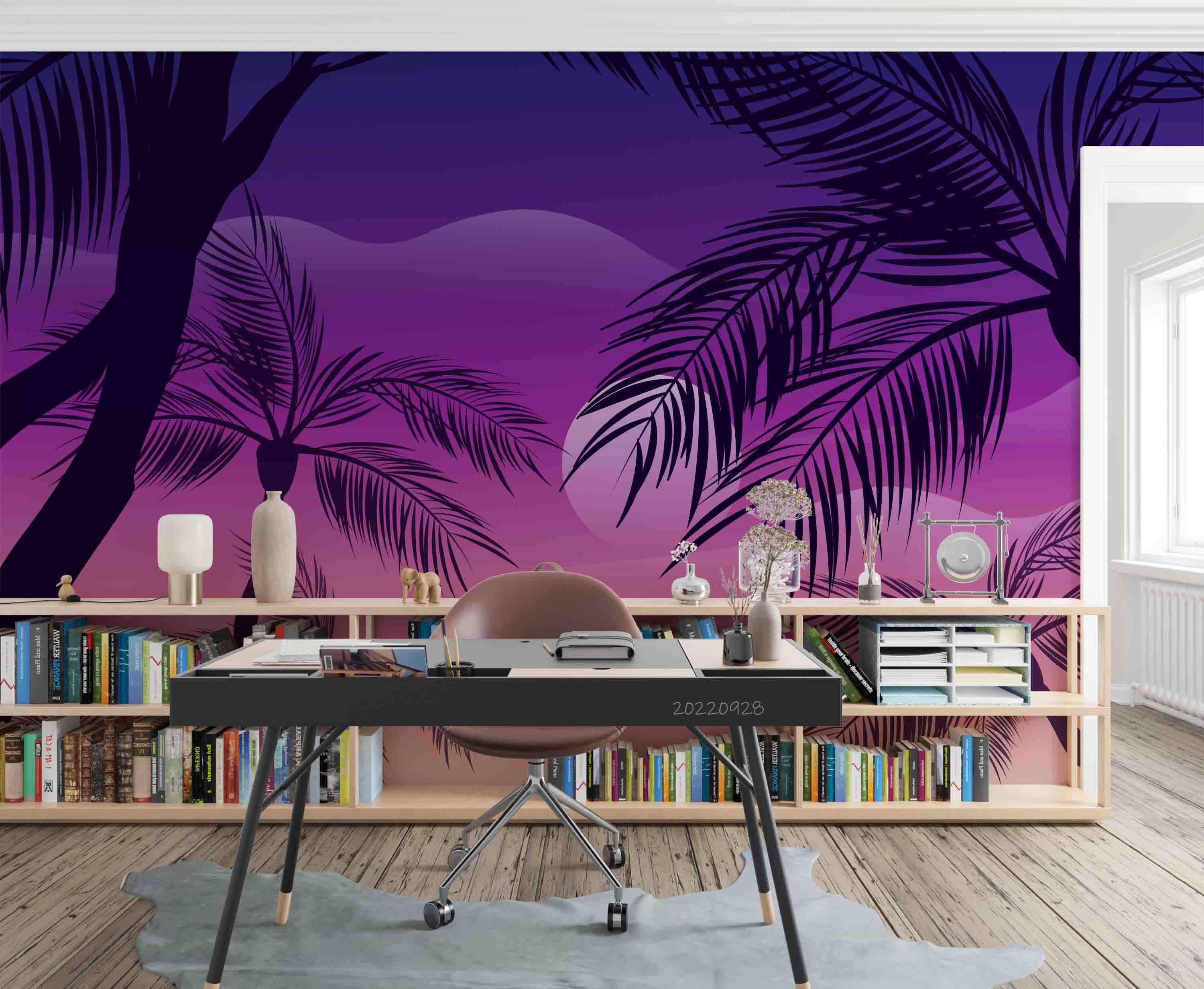 3D Summer Tropical Coconut Tree Purple Background Wall Mural Wallpaper GD 3380- Jess Art Decoration