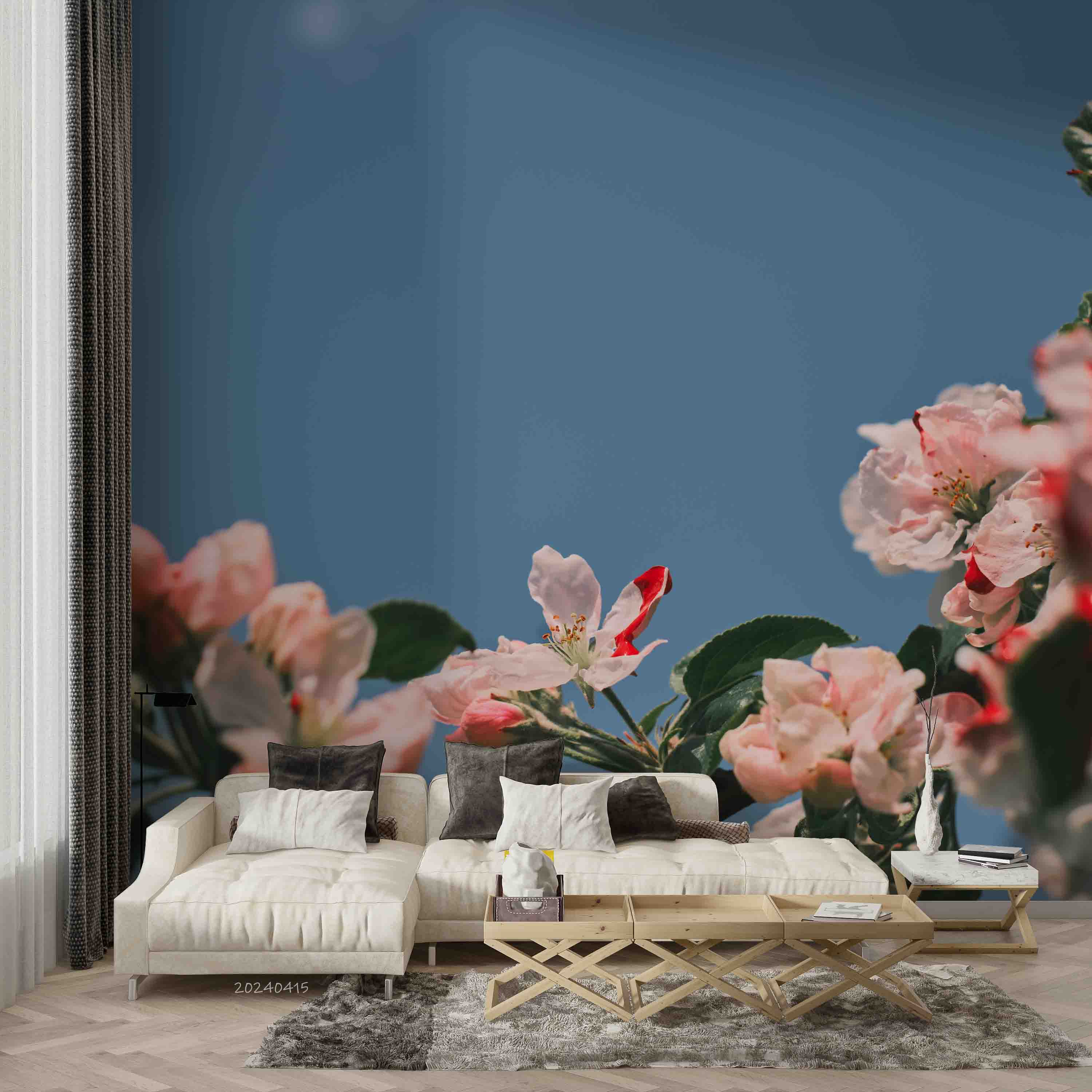3D Blue Sky Pink Floral Wallpaper Wall Mural Wall Decor Wall Art Wall Sticker Remoable Wallpaper