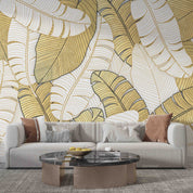 3D Vintage Tropical Leaf White Gold Wall Mural Wallpaper GD 5605- Jess Art Decoration