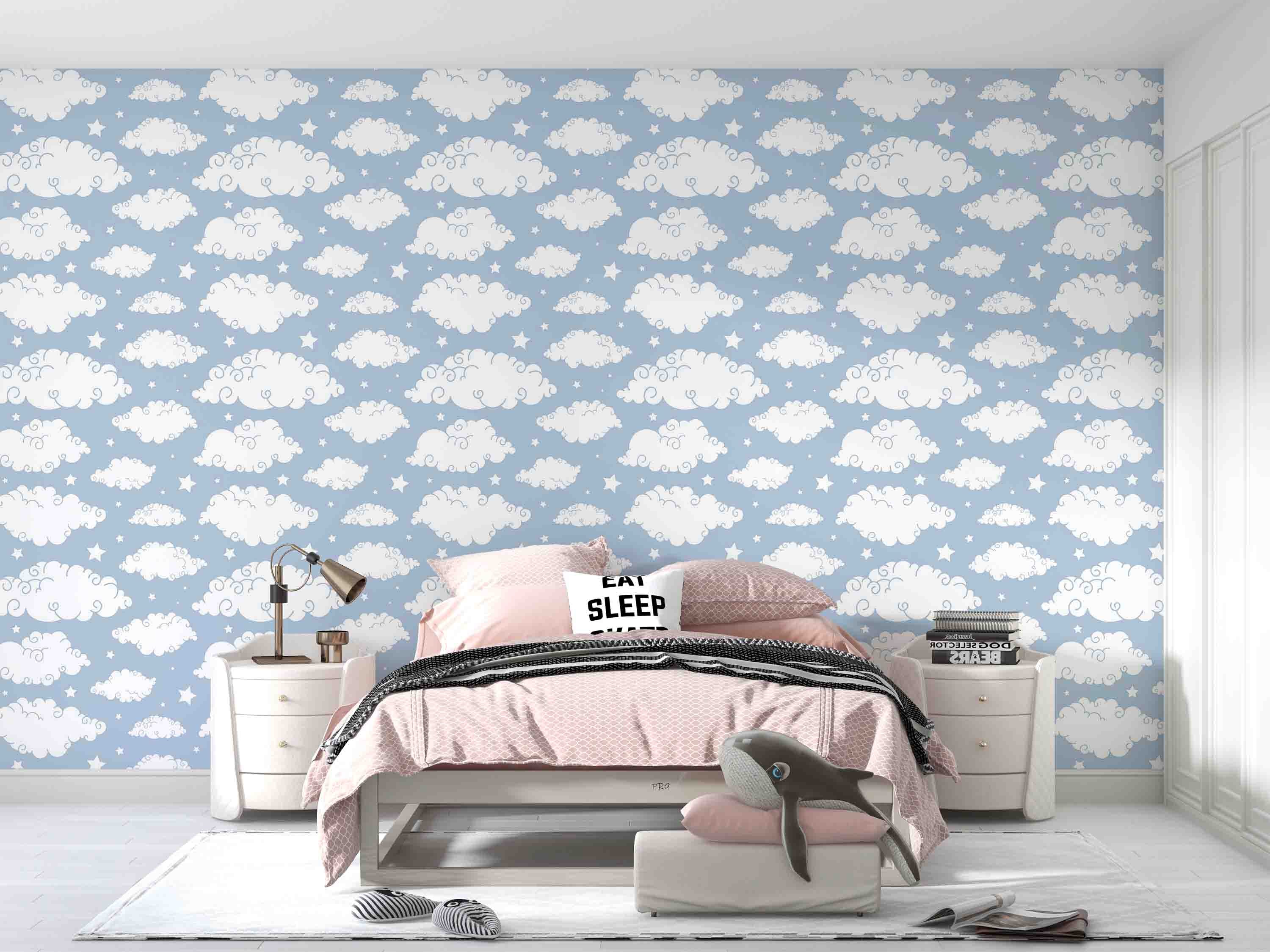 3D Cute Cloud Stars Kids Wall Mural Wallpaper GD 4665- Jess Art Decoration