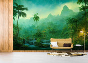 3D Tropical Forest Coconut Trees Mountains River Scenery Wallpaper Wall Mural Wall Decor Wall Art Wall Sticker Remoable Wallpaper LQH 2