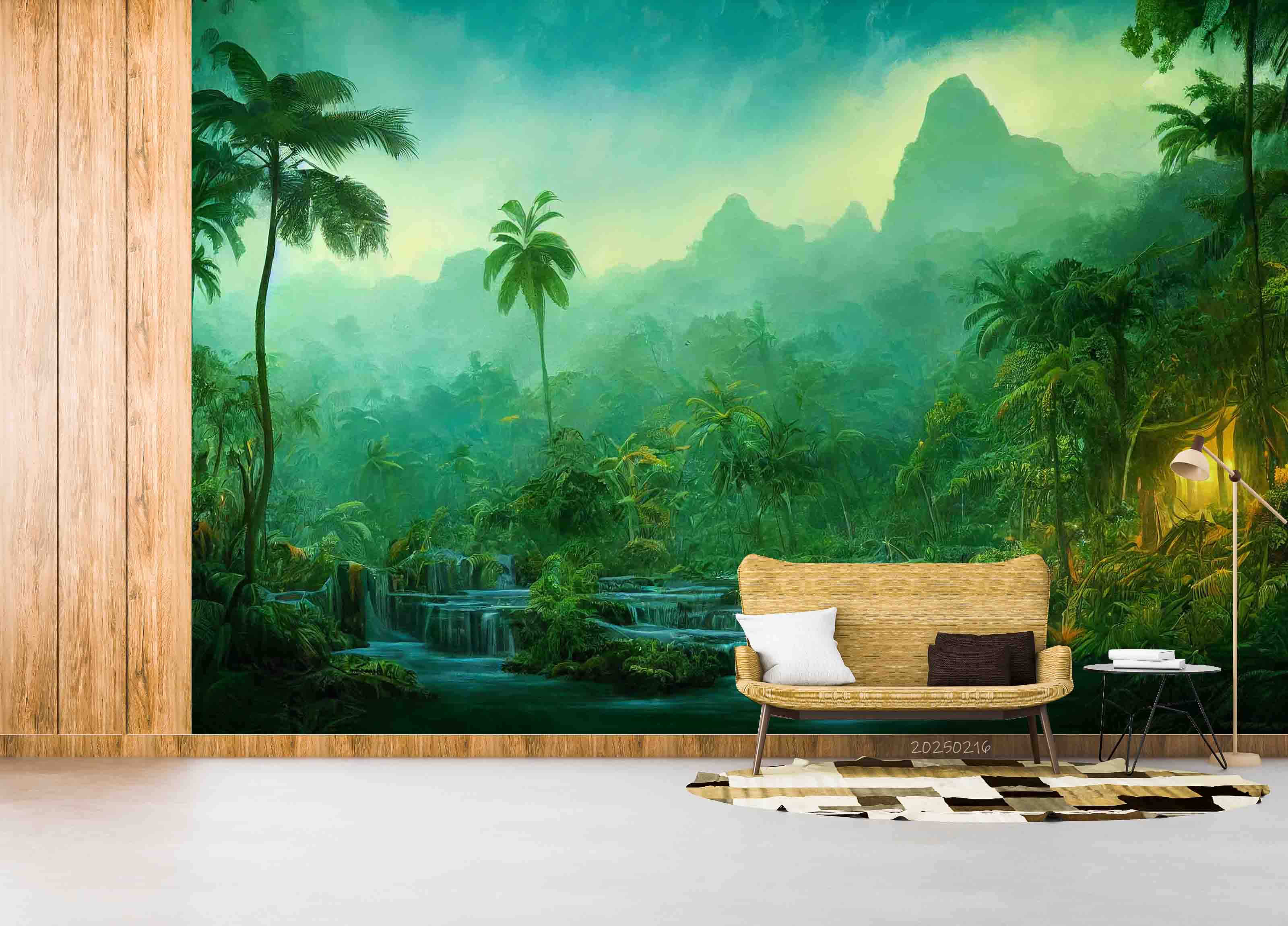 3D Tropical Forest Coconut Trees Mountains River Scenery Wallpaper Wall Mural Wall Decor Wall Art Wall Sticker Remoable Wallpaper LQH 2