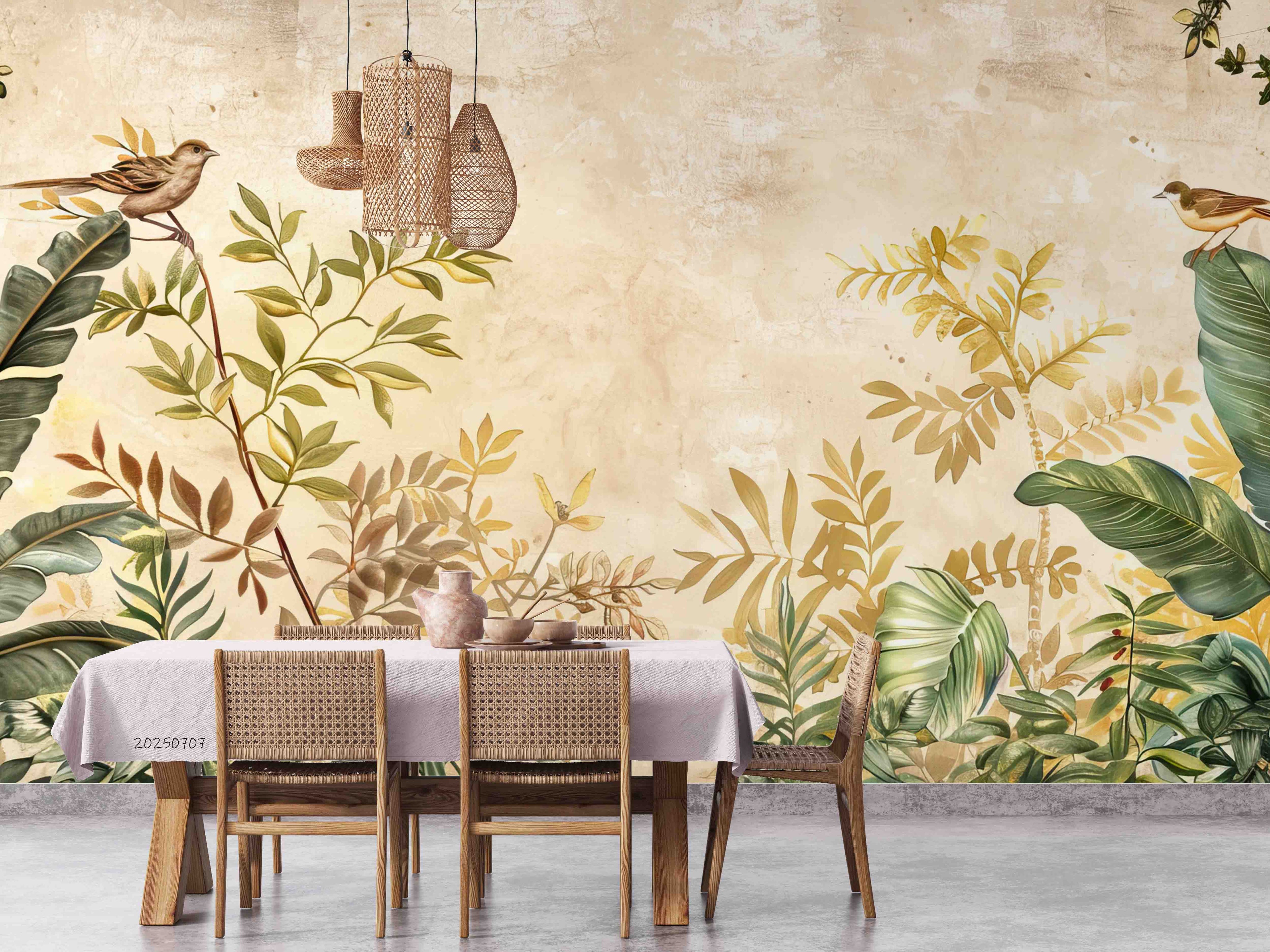 3D ropical Jungle Plants Leaves Birds Wallpaper Wall Mural Wall Decor Wall Art Wall Sticker Remoable Wallpaper 37