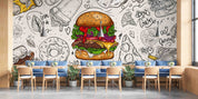 3D Restaurant Snack Bar Diner Fast Food Hamburger Pizza dessert Wall Mural Wallpaper 10