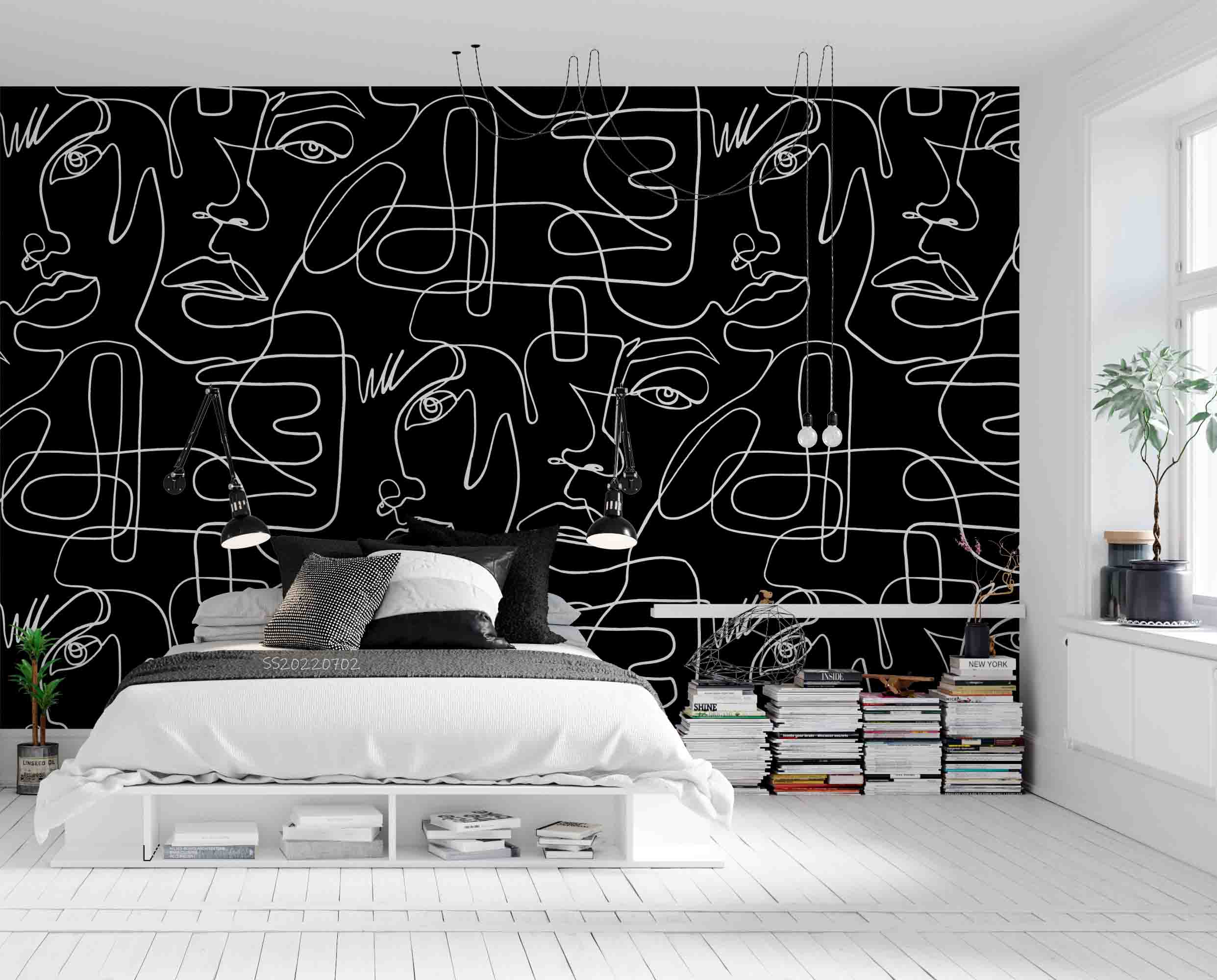 3D Abstract White Lines Blackboard Wall Mural Wallpaper GD 5079- Jess Art Decoration