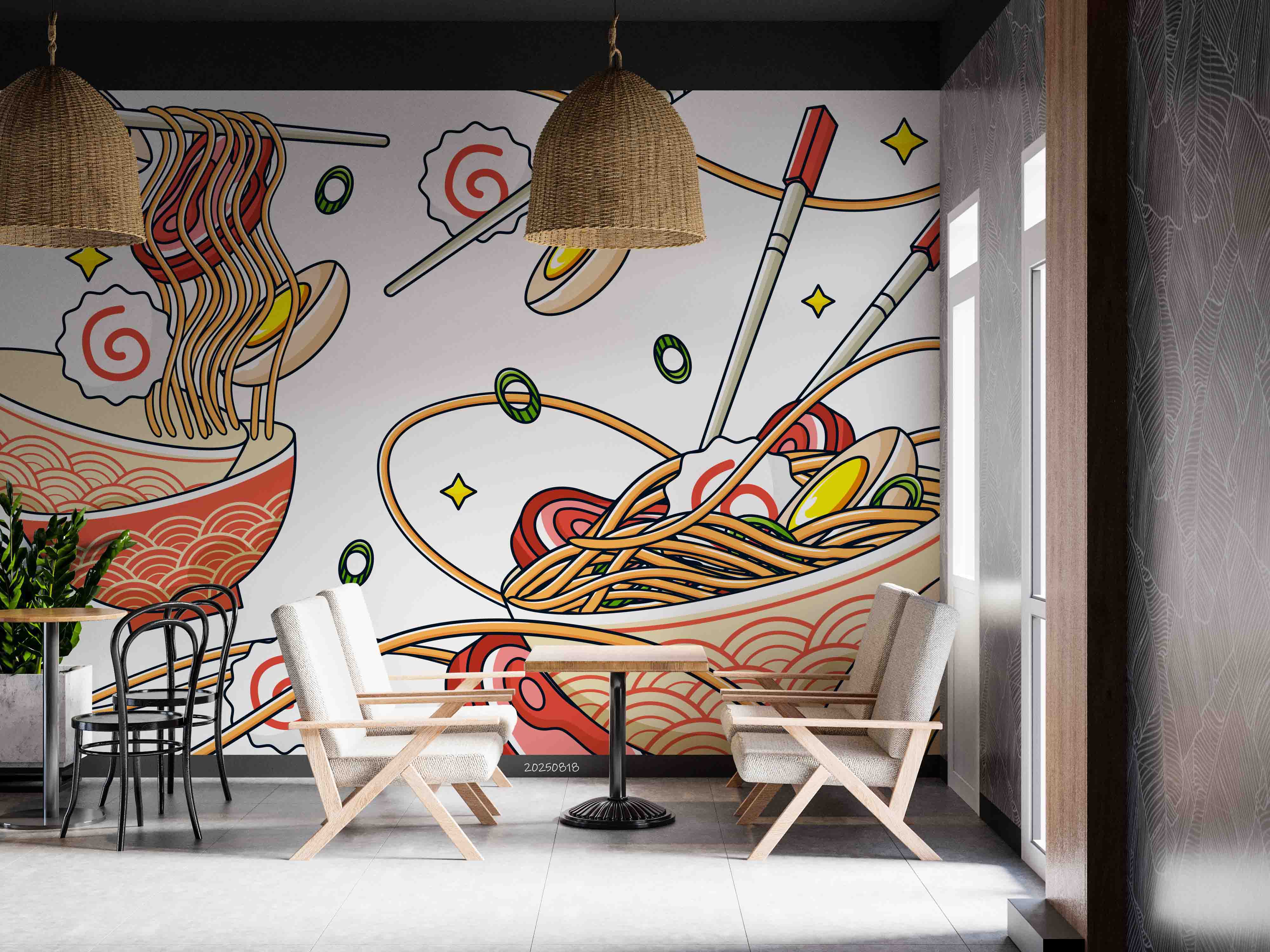 3D Restaurant Snack Bar Diner Fast Food Ramen Japanese Noodle Wall Mural Wallpaper 16