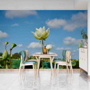 3D Floral Lotus Bluesky Cloud Wall Mural Wallpaper YXL 2970
