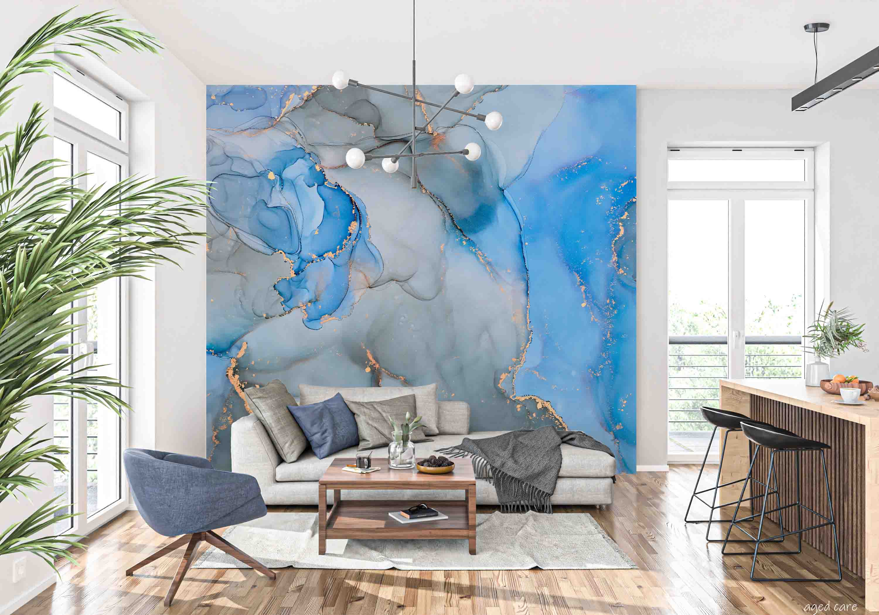 3D Aged Care Retirement Home Gerocomium Rest Home Marble Blue Wall Mural Wallpaper 19