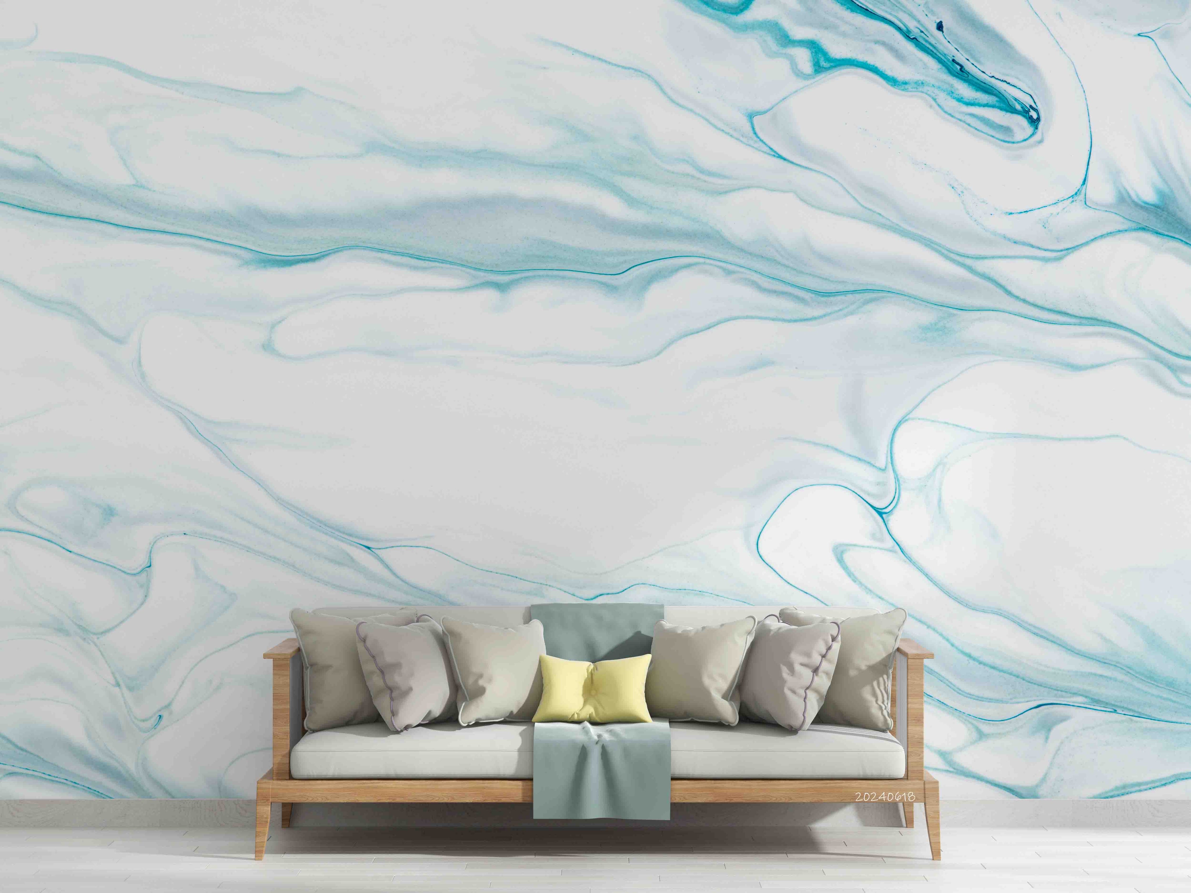 3D Abstract Damaskeen Wave Blue Wall Mural Wallpaper YXL 583