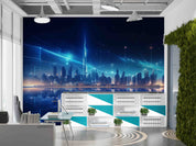 3D Office Business Technology Dubai City Illuminated Neon Wall Mural Wallpaper 8