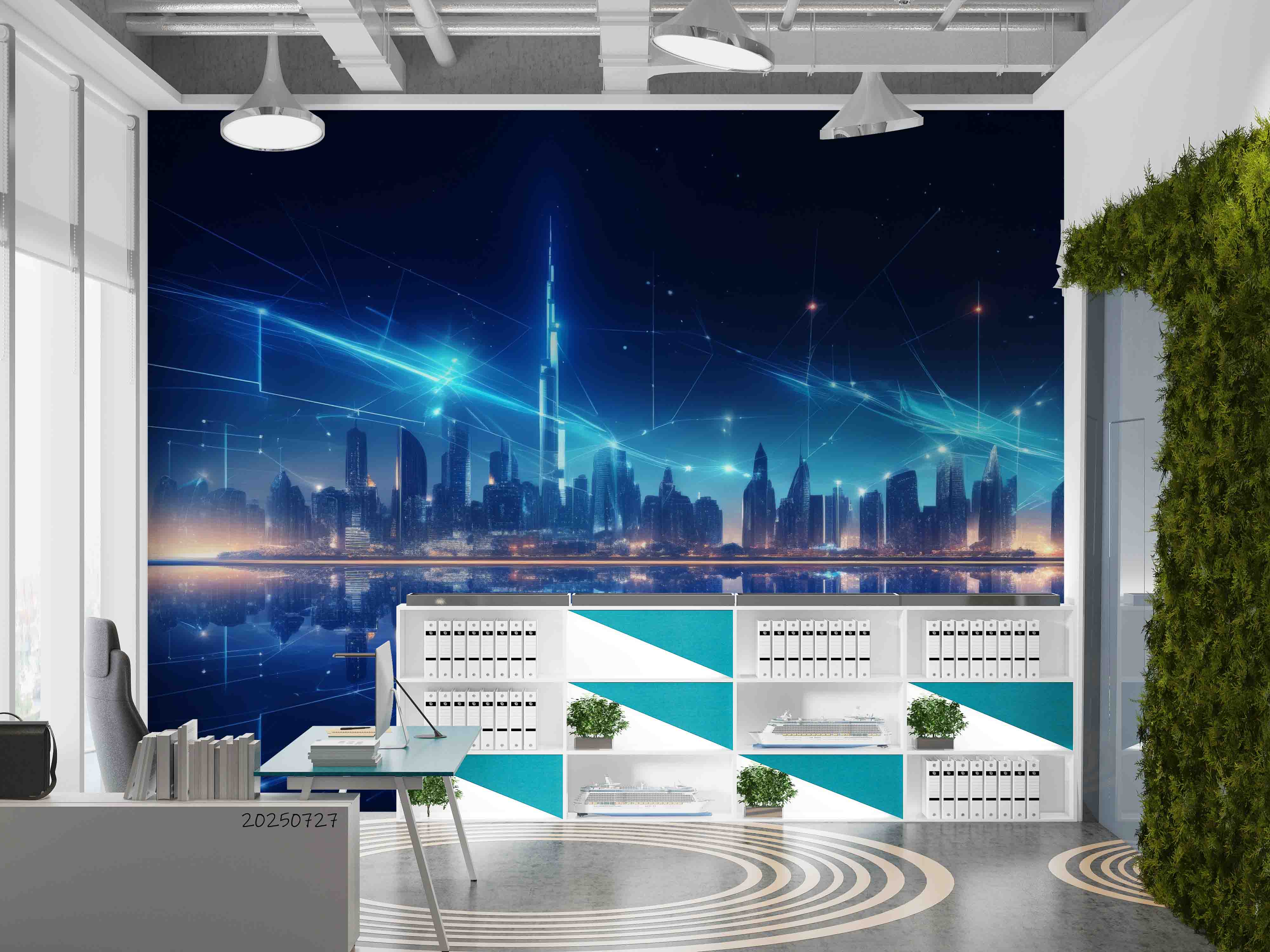 3D Office Business Technology Dubai City Illuminated Neon Wall Mural Wallpaper 8