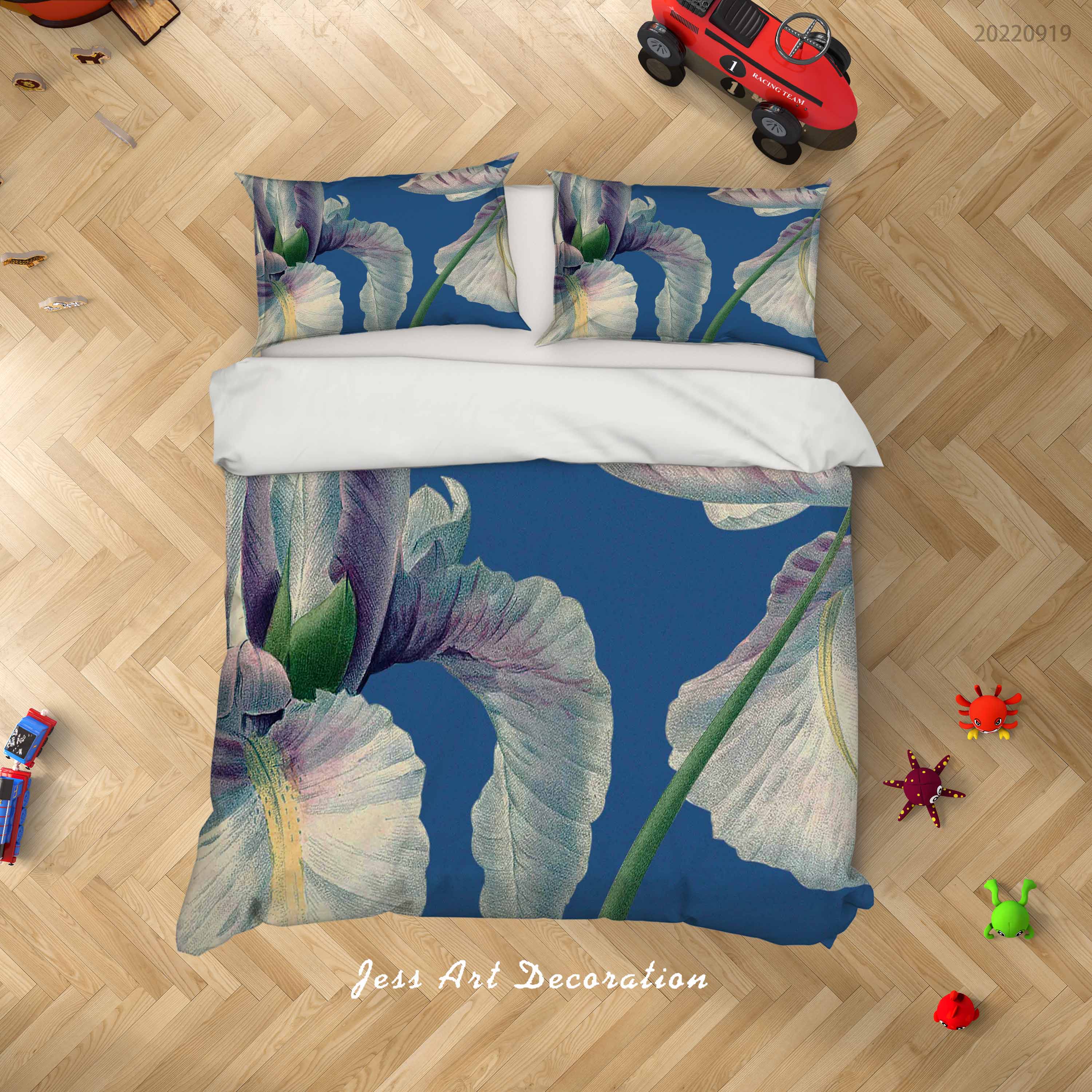 3D Floral Lily Blue Quilt Cover Set Bedding Set Duvet Cover Pillowcase 236