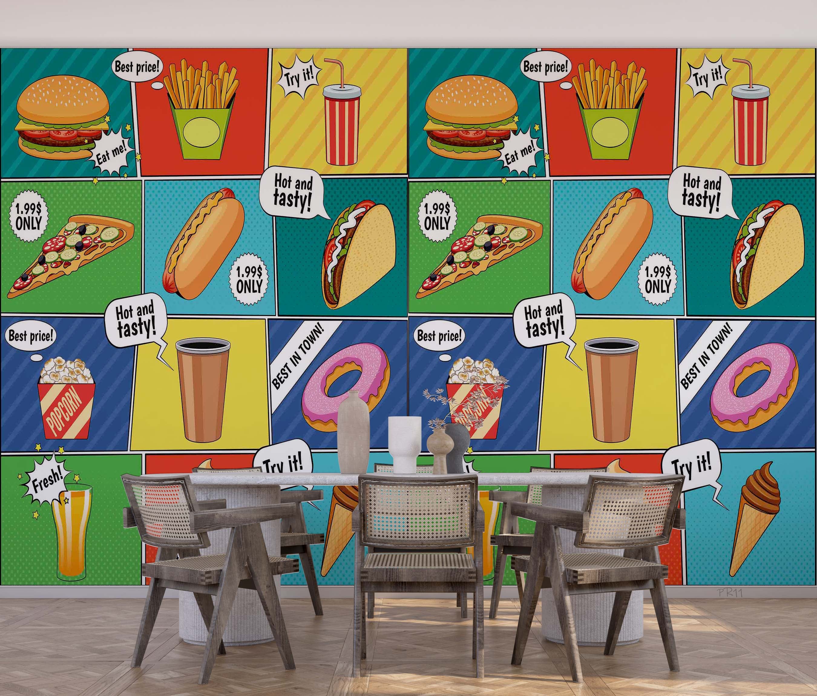 3D Fast Food Comic Colorful Background Advertising Poster Wall Mural Wallpaper GD 4905- Jess Art Decoration