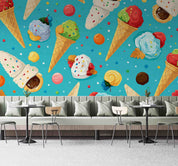 3D Ice Cream Round Blue Wave Point Wall Mural Wallpaper YXL 2307