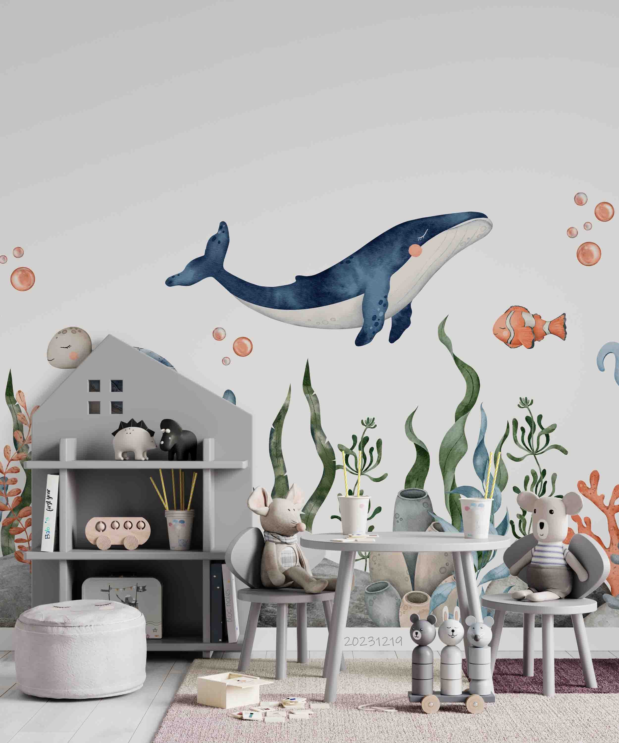 3D Animal Octopus Sea Turtle Coral Stone Fish Whale Wall Mural Wallpaper YXL 41