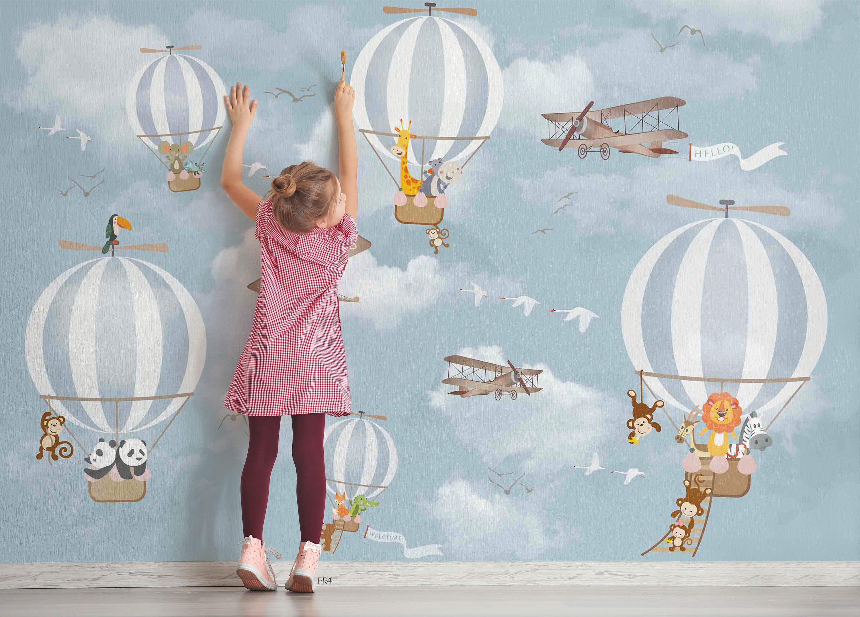 3D Cartoon Hot Air Balloon Animal Retro Airplane Wall Mural Wallpaper GD 3937- Jess Art Decoration
