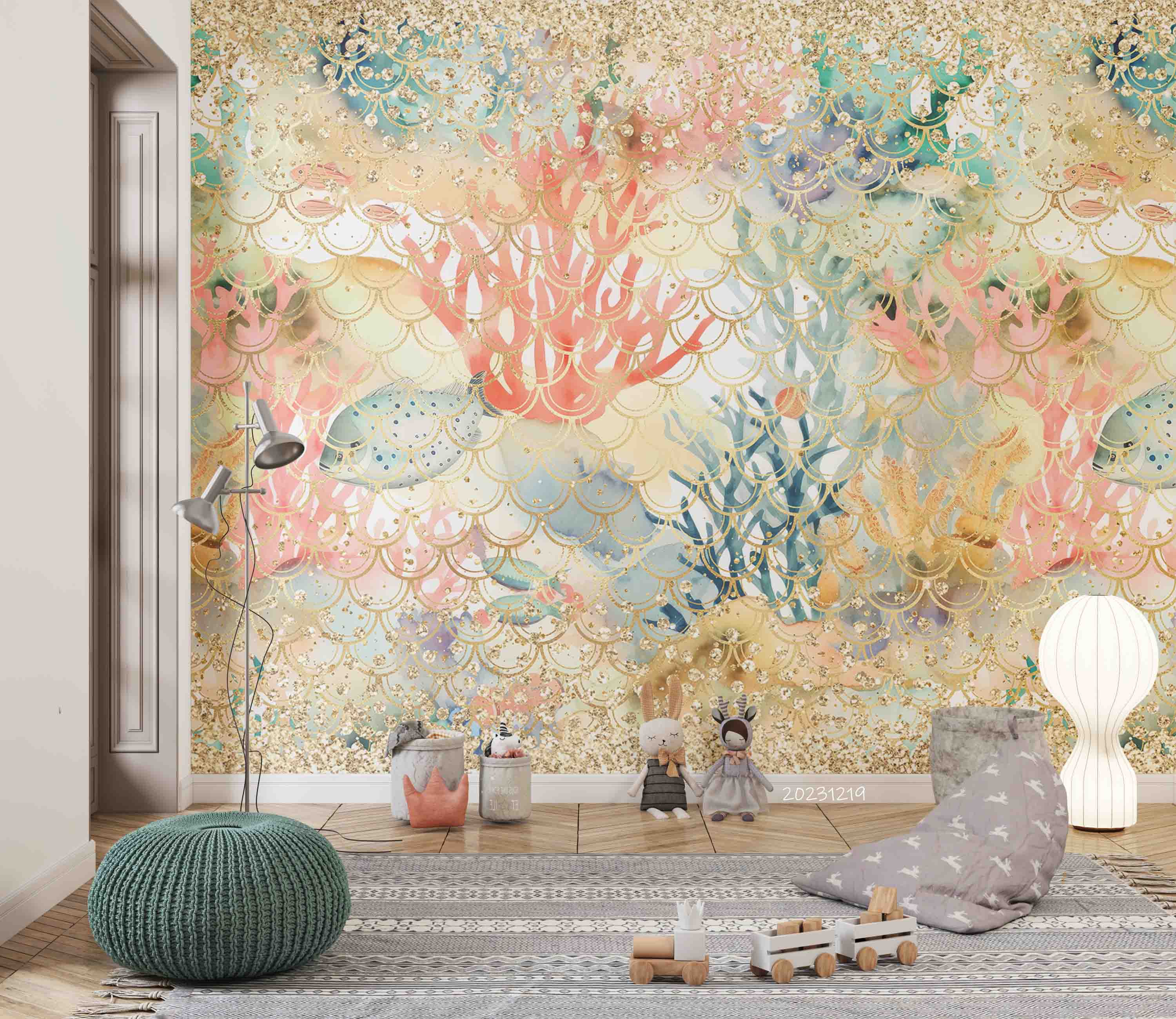 3D Animal Coral Sea Fish Bubble Net Wall Mural Wallpaper YXL 14